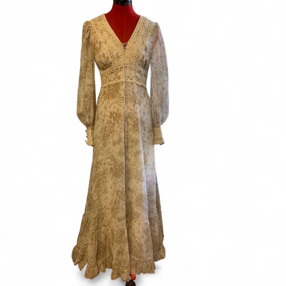 Vintage Gunne Sax Cream Lace Maxi Dress Size 11